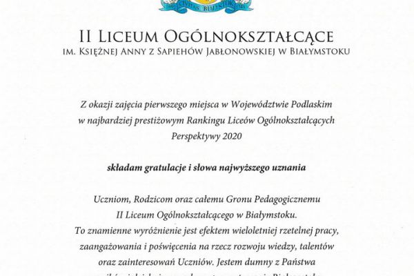 Gratulacje i słowa najwyższego uznania
