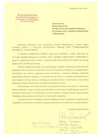 podziękowania dla dyrektora